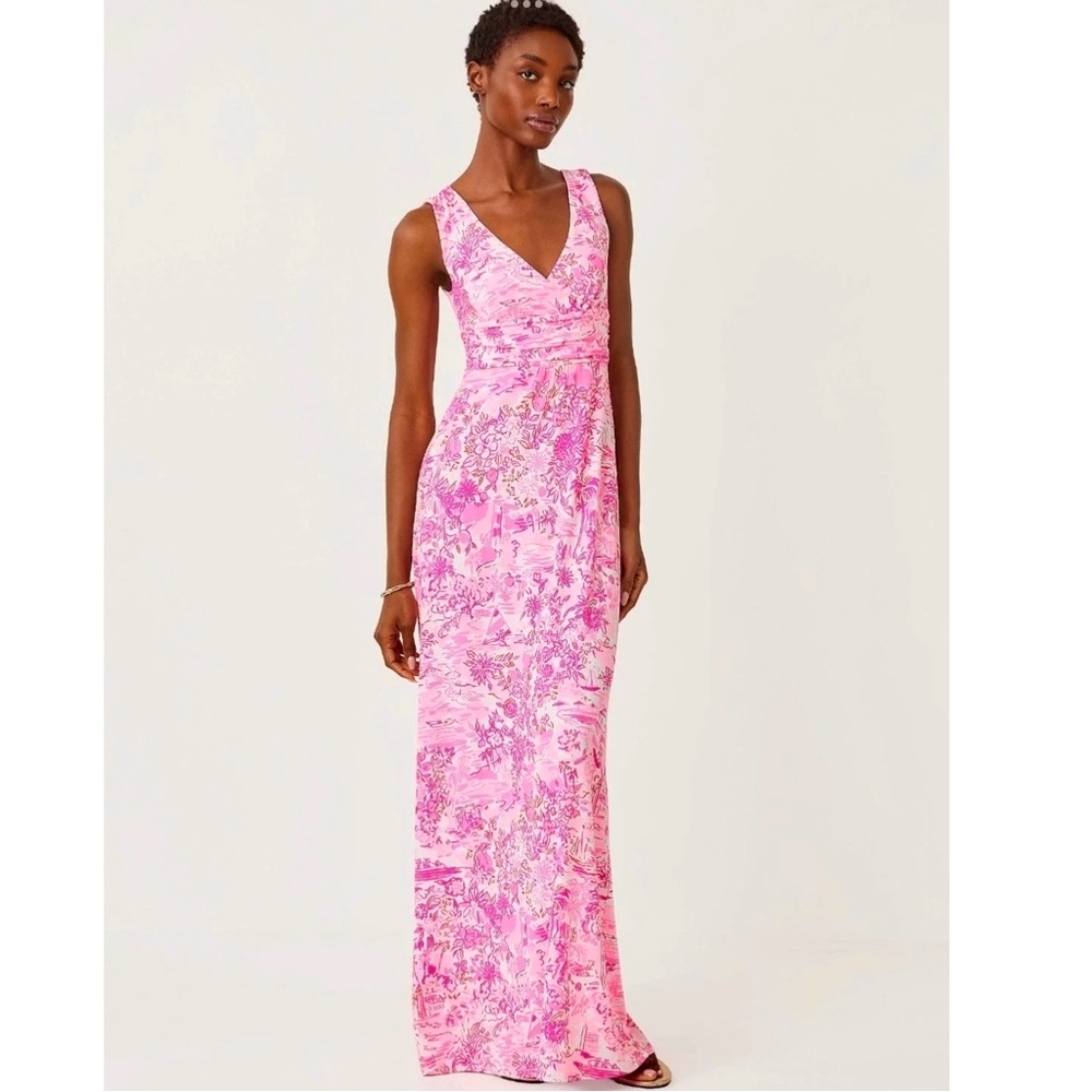 ❗️SOLD❗️Lilly Pulitzer Sloane Maxi Dress Peony Pink Seaside Scene Size XXS